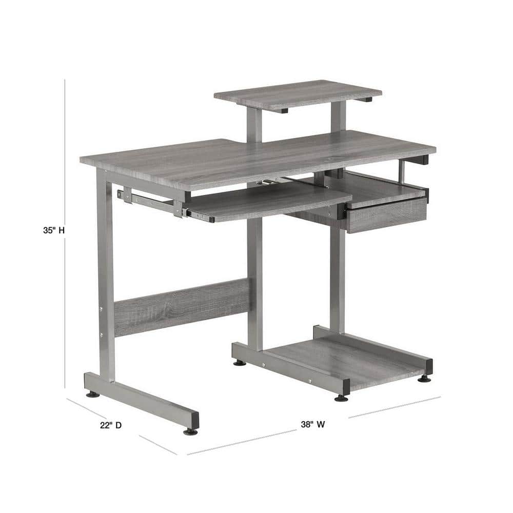 Sleek Gray MDF and Steel Compact Computer Desk with Drawers