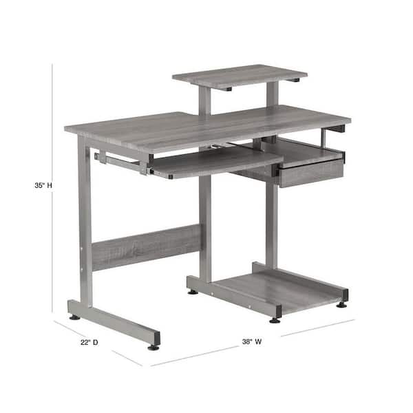 TECHNI MOBILI 38 in. Rectangular Gray 1 Drawer Computer Desk with