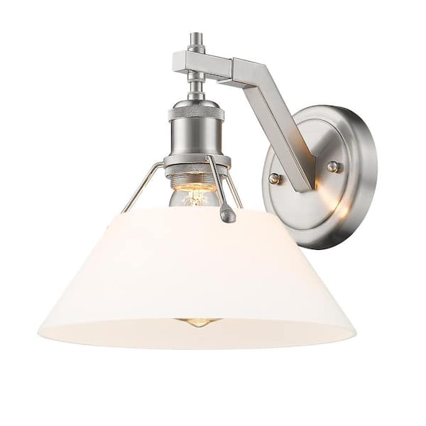 Golden Lighting Orwell 10 in. 1-Light Pewter and Opal Glass Wall Sconce