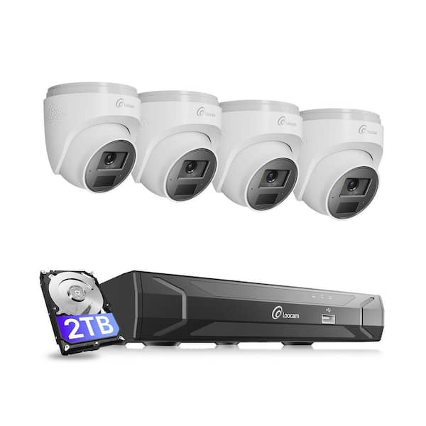 8-Channel 4K PoE Security Camera System 2TB Hard Drive, 4 8MP PoE IP Dome Cameras, 2-Way Audio, Smart AI Detection