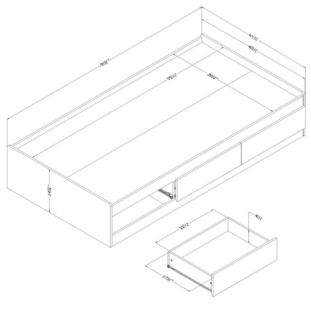 Pure Black Twin Wood Frame Storage Bed with 3 Drawers