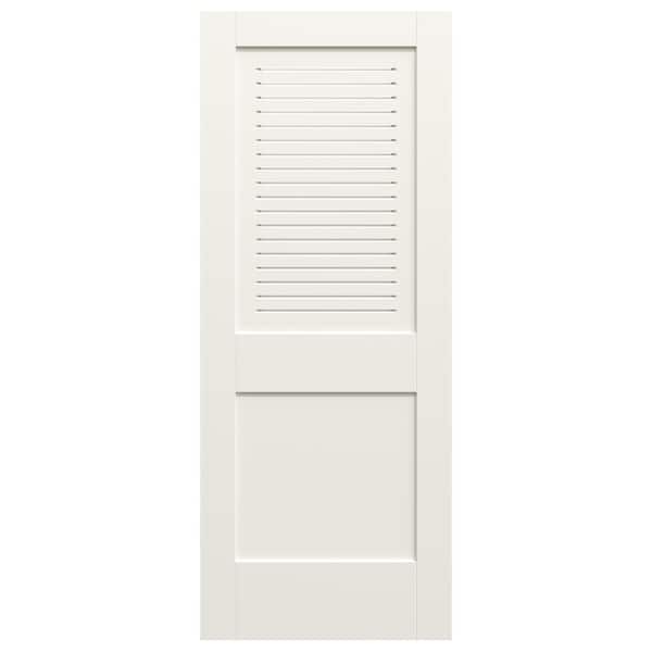32 in. x 80 in. 2-Panel Solid Core White Primed MDF Wood Interior Door Slab with Upper Modern Ventilated Panel Louver