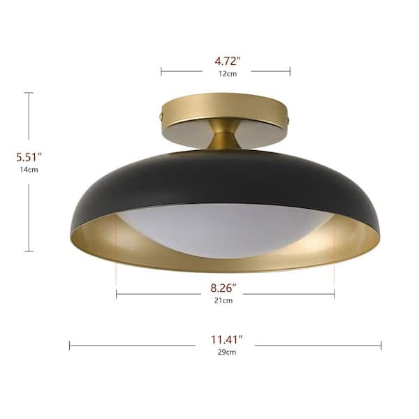 aiwen Mid Century 1-Light 11.41 in. Dimmable Black and Gold Semi