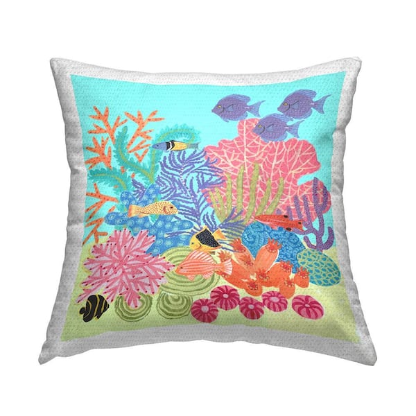Underwater Sea Life Reef Multi-Color Square Outdoor Throw Pillow