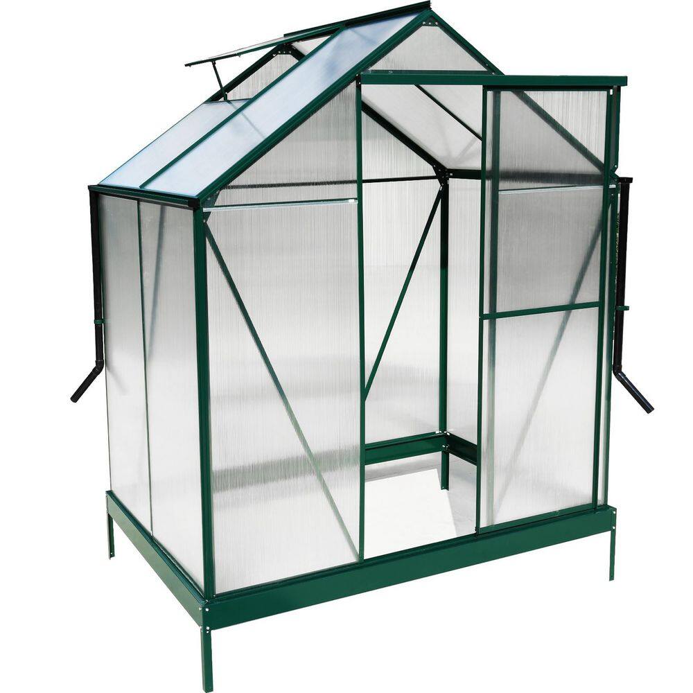 6 ft. W x 4 ft. D x 8 ft. H Aluminium Frame Polycarbonate Green Walk-in Greenhouse with Rain Gutter, Vent and Door price history on PriceWatchPro