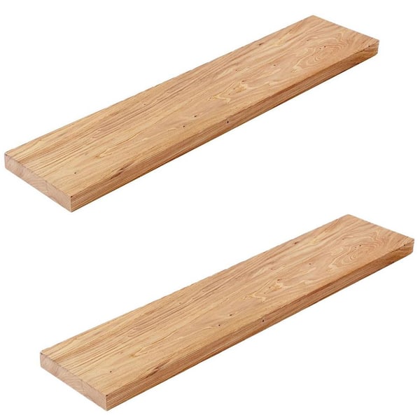 36 in. W x 8 in. D Natural Floating Shelves Decorative Wall Shelf Rustic Solid Elm Wood (Set of 2)