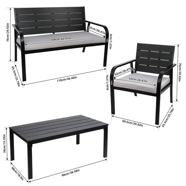 TIRAMISUBEST 4 Piece Black Frame Set Metal Garden Sofa Built Log