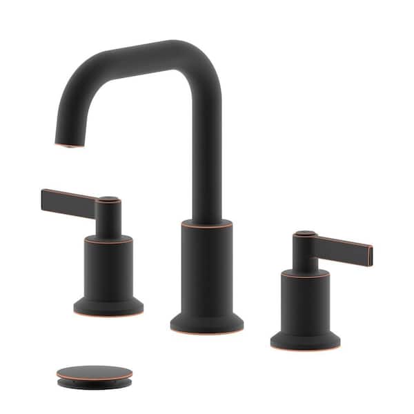 Bellaterra Home 8 in. Widespread Double Handle Bathroom Faucet with Pop-Up Drain with Overflow in Oil Rubbed Bronze