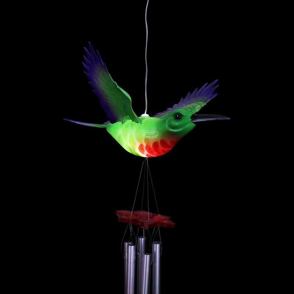 Exhart Solar Hummingbird Fluttering Wings Metal Wind Chimes 40217 