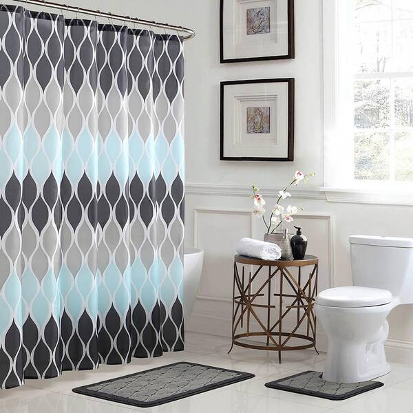 Bath Fusion Clarisse Geometric 18 In X, Shower Curtain Set With Rugs