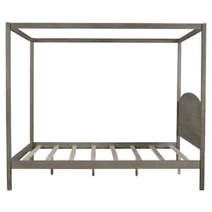 Brown Wash Wood Frame Queen Size Canopy Platform Bed with Headboard and Support Legs