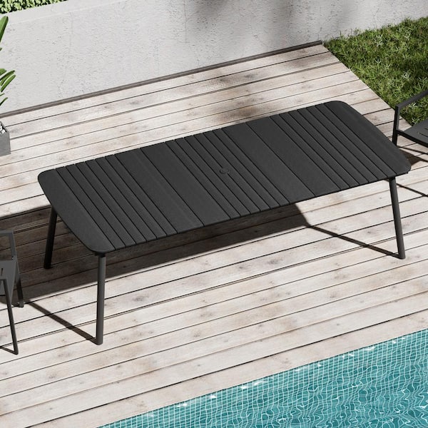 Crestlive Products Black Rectangular 92.9 in. Aluminum Outdoor Dining Table with Umbrella Hole