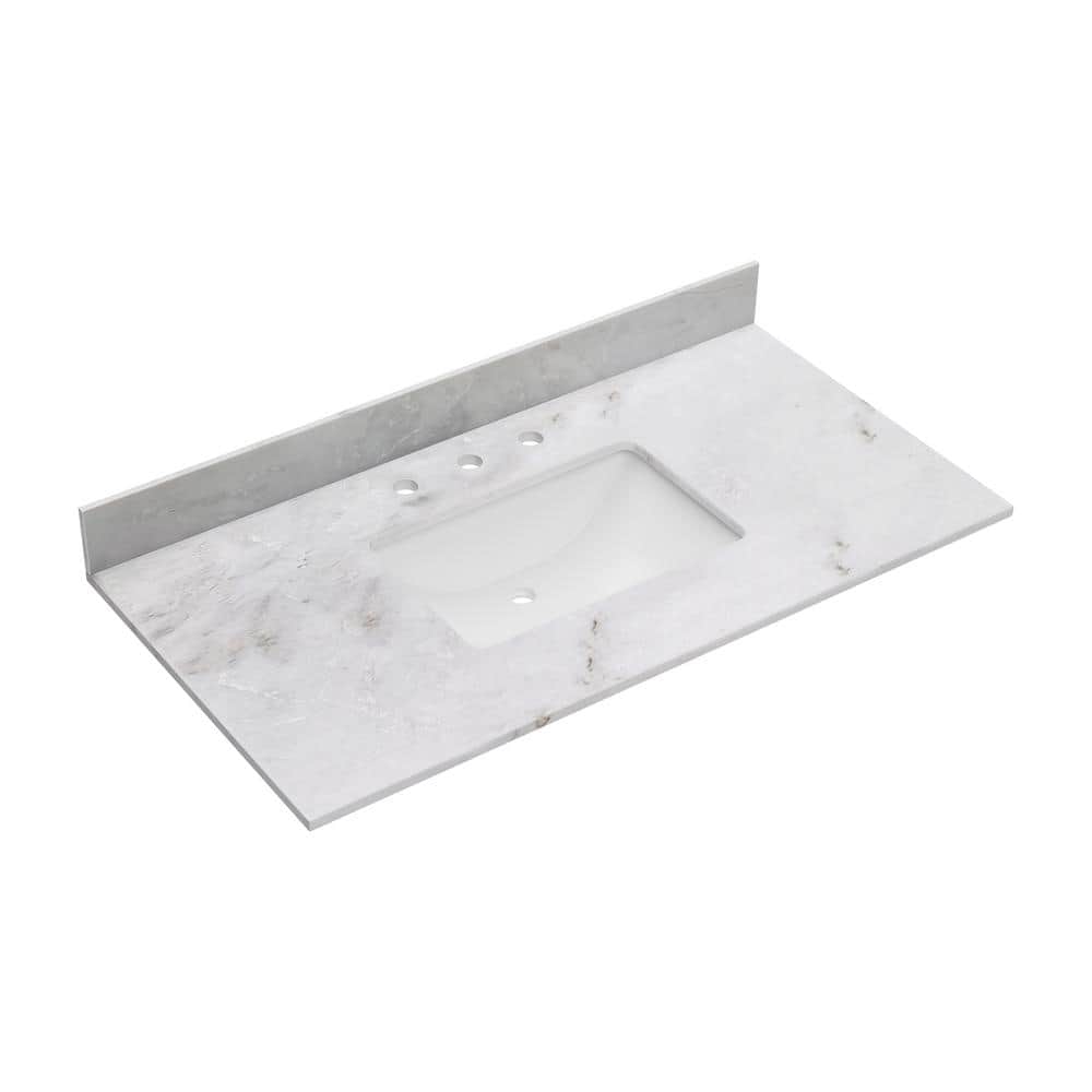 43'' White Marble Single Vanity Top with Ceramic Sink