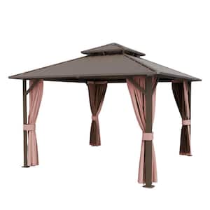 12 ft. x 12 ft. Metal Gazebo With Double Steel Roof, Mosquito Netting & Curtains