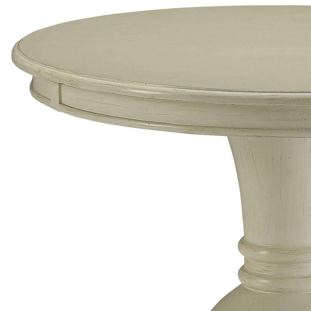 Elegant Antique White Round Pedestal End Table with Mirrored Glass Storage