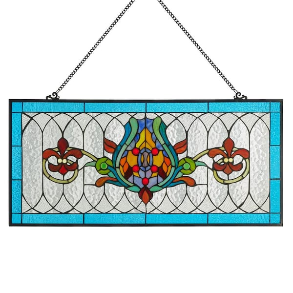 River of Goods Blue Fleur De Lis Stained Glass Pub Window Panel