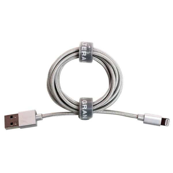 Tera Grand 4 ft. Apple MFi Certified Lightning to USB Braided Cable with Aluminum Housing, Silver