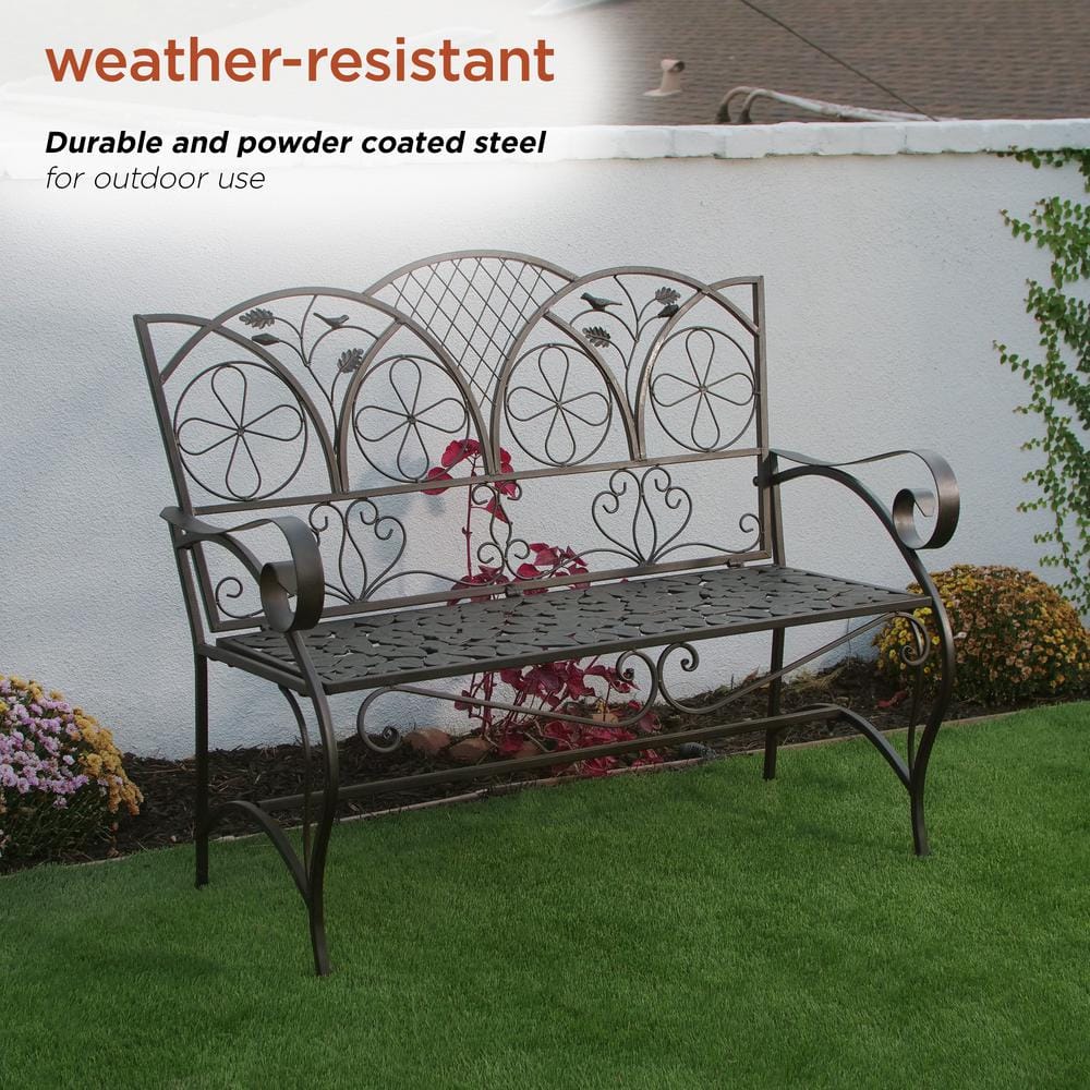 Elegant Alpine 45'' Brown Metal Garden Bench with Backrest