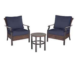 Harper Creek 3-Piece Brown Steel Outdoor Patio Chair Set with CushionGuard Midnight Navy Blue Cushions