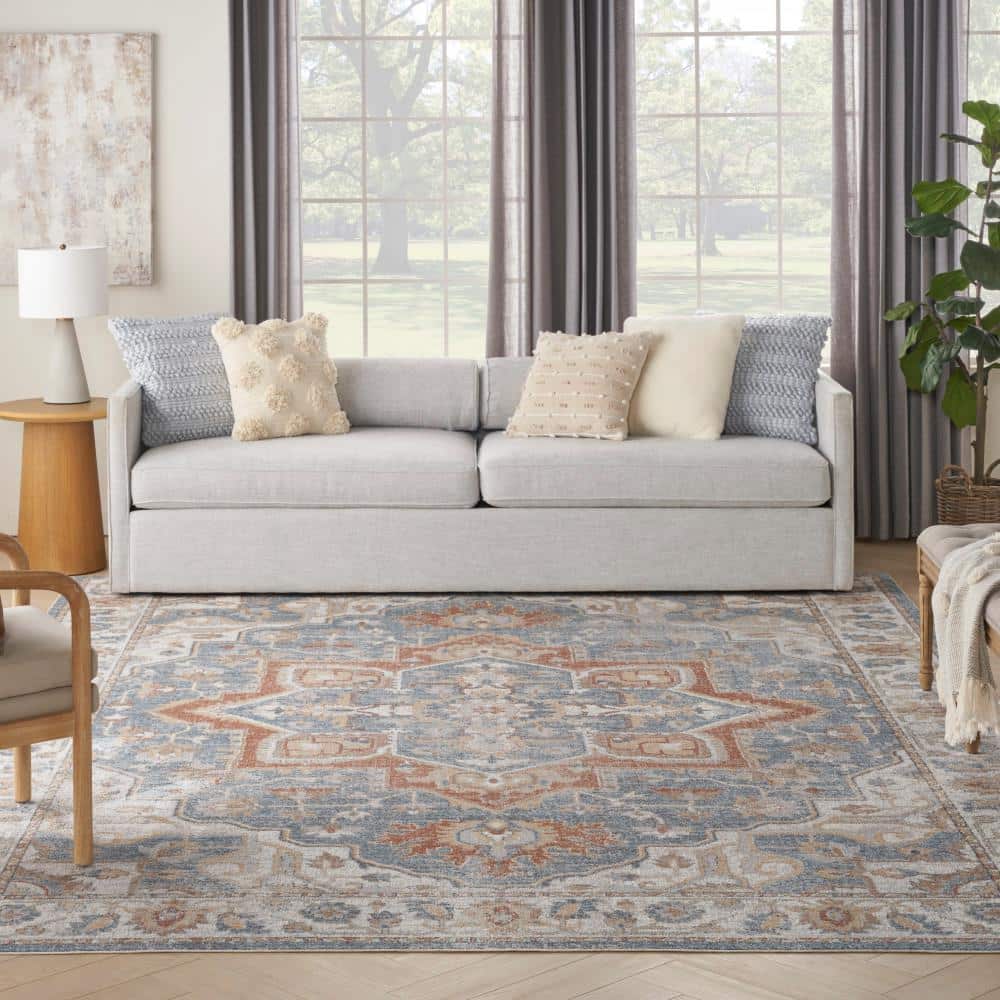 Denim Multi Floral Synthetic 8' x 10' Reversible Area Rug