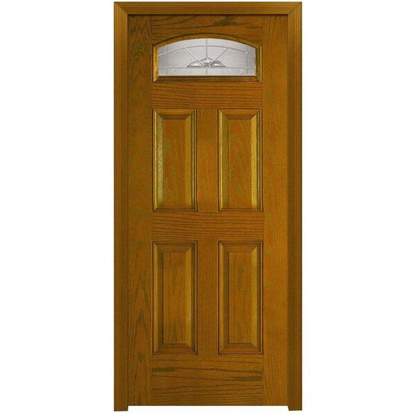 MMI Door 36 in. x 80 in. Master Nouveau Left Hand 1/4 Lite 4-Panel Classic Stained Fiberglass Oak Prehung Front Door