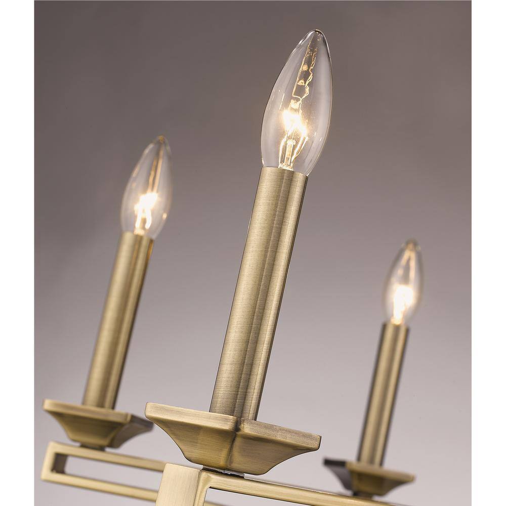 Antique Brass 6-Light Candelabra Chandelier with Adjustable Rods