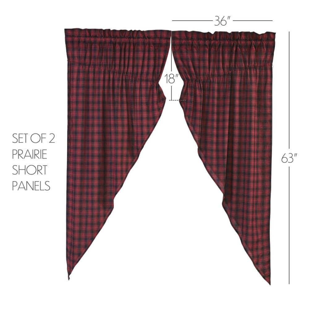 Chili Pepper Red Plaid Cotton Rod Pocket Window Panels, 63" Length