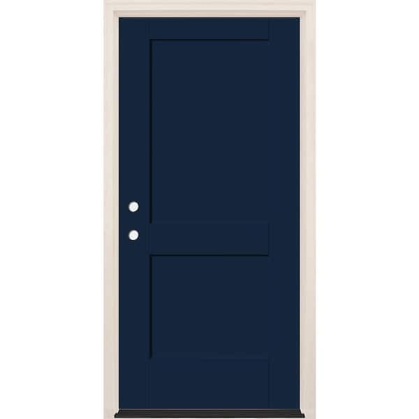 Builders Choice 32 in. x 80 in. 2 Panel Right-Hand Indigo Fiberglass Prehung Front Door w/4-9/16 in. Frame and Bronze Hinges