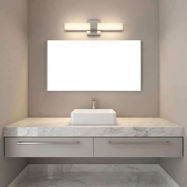 Fentress 18 in. W x 4.5 in. H Brushed Nickel Modern Dimmable LED Bathroom Vanity Light with White Acrylic Shade
