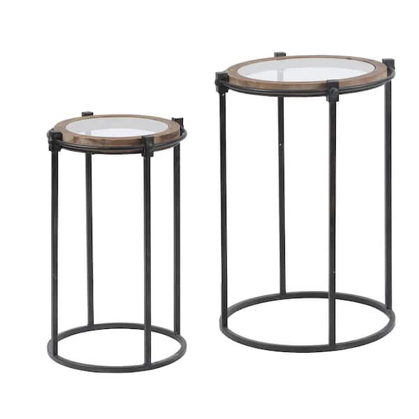 LuxenHome 2-Piece Nesting Metal and Glass Round Accent Table