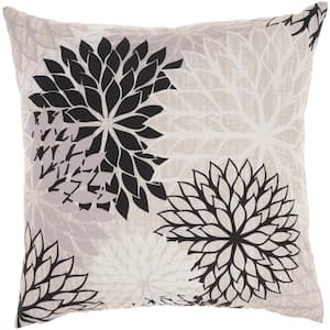Aloha Black White 20 in. x 20 in. Floral Indoor/Outdoor Throw Pillow