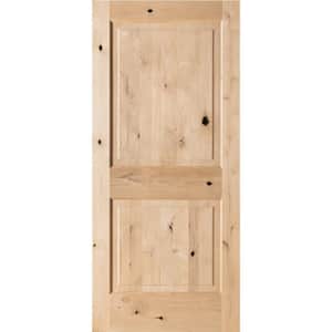 36 in. x 80 in. Rustic Knotty Alder 2-Panel Square Top Unfinished Wood Front Door Slab
