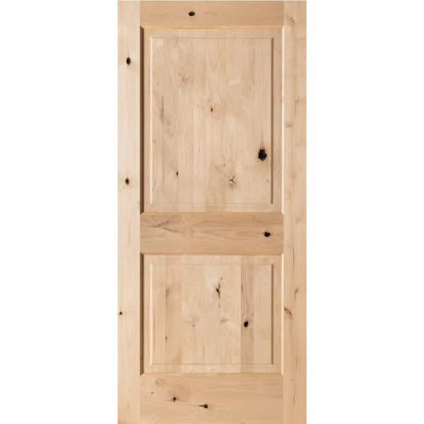 Krosswood Doors 36 in. x 80 in. Rustic Knotty Alder 2-Panel Square Top Unfinished Wood Front Door Slab
