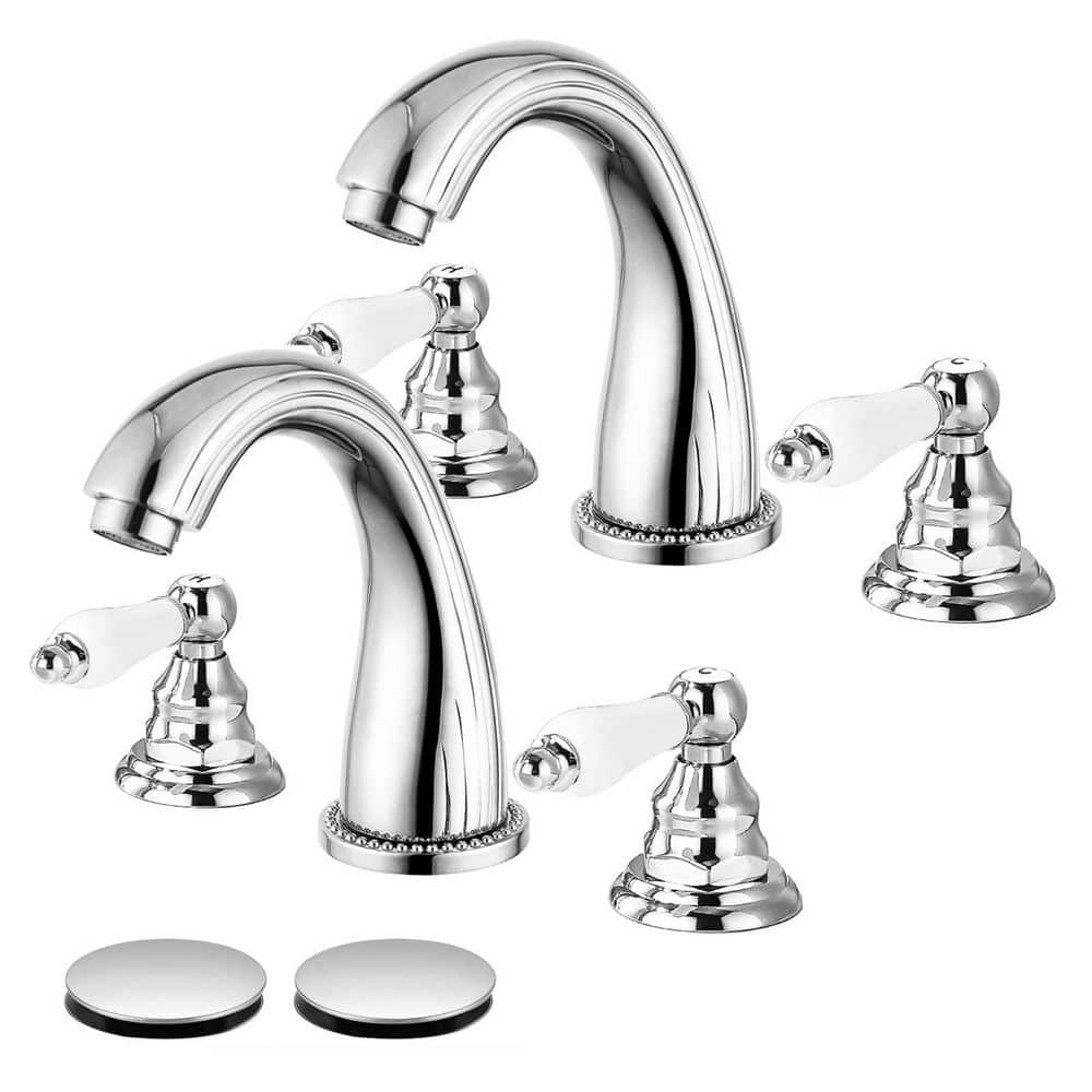 2 Handles 8 in. Widespread Bathroom Faucet 3-Hole Sink Faucet with Pop-Up Drain in Polished Chrome (2-Pack) price history on PriceWatchPro