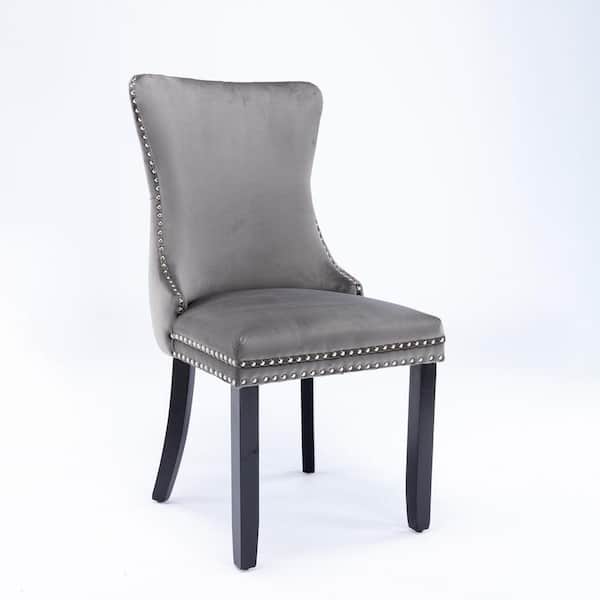 ATHMILE Gray Upholstered Dining Chair with Backstitching Nailhead Trim (Set of 2)