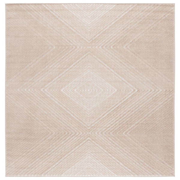 Stella Beige/Beige 7 ft. x 7 ft. Solid Chevrons Indoor/Outdoor Square Area Rug