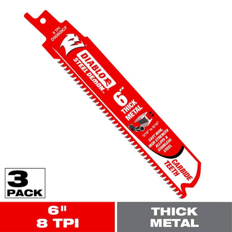 DIABLO 6 in. 8 TPI Steel Demon Carbide Reciprocating Saw Blades for Thick Metal Cutting (3-Pack)