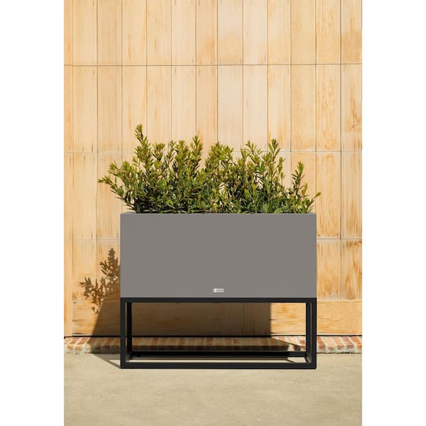Long Box 38 in. Raised with Stand Rectangular Gray Plastic Planter with Black Stand