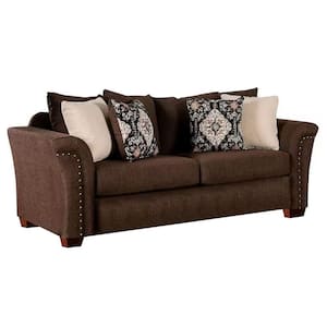 38 in. Flared Arm Linen Fabric Rectangle Flare Legs Sofa in Brown