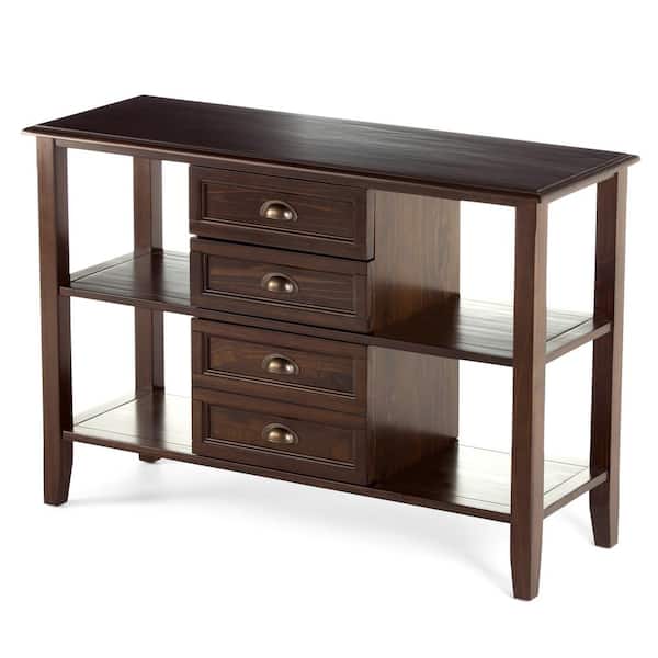 Simpli Home Burlington 44 in. Brown Standard Rectangle Wood Console Table with Drawers