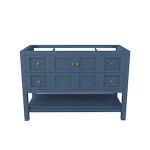 Alicia 47.25 in. W x 21.75 in. D x 32.75 in. H Bath Vanity Cabinet without Top in Matte Blue with Gold Knobs