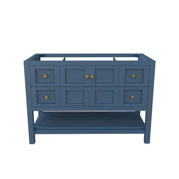 castellousa Alicia 47.25 in. W x 21.75 in. D x 32.75 in. H Bath Vanity Cabinet without Top in Matte Blue with Gold Knobs