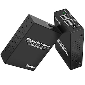 USB Extender 4 USB 2.0 Ports, USB Ethernet Extender Over IP Gigabit Switch, Plug and Play in Black