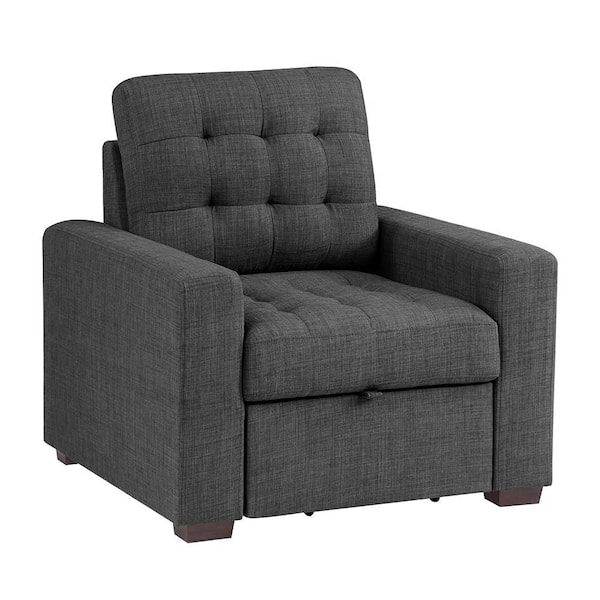 Lazzara Fairborn Dark Gray Textured Fabric Chair with Pull-out Ottoman