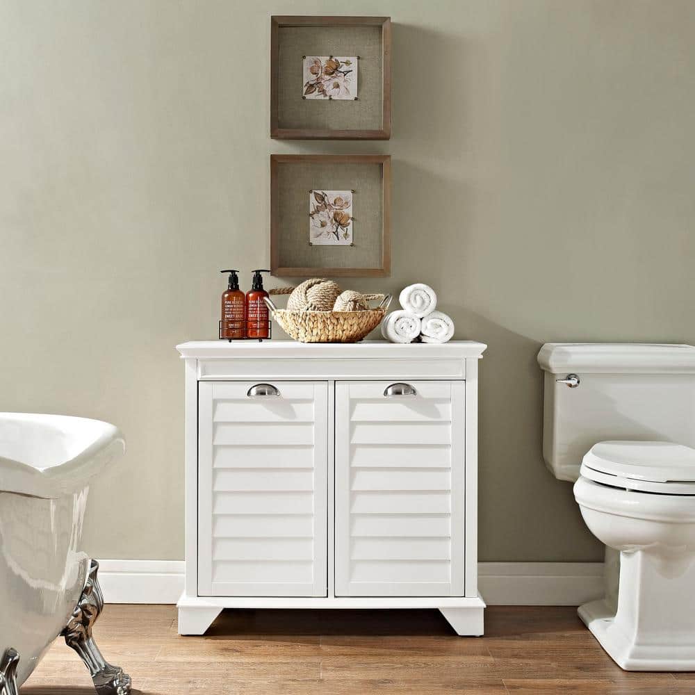White MDF and Birch Veneer Dual Compartment Laundry Hamper