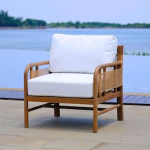 Westwood Teak Outdoor Lounge Chair with White Cushions