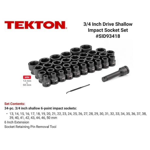 3/4 in. Drive 6-Point Impact Socket Set with Case, 36-Piece (13-50 mm)