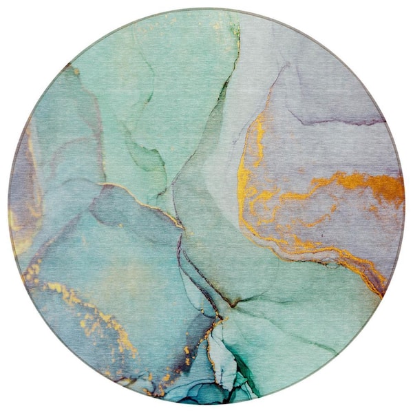 Chantille ACN506 Teal 8 ft. x 8 ft. Round Machine Washable Indoor/Outdoor Geometric Area Rug