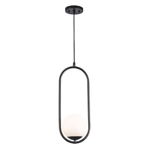 40-Watt 1-Light Black Caged Pendant Light with Glass Shade, No Bulb Included