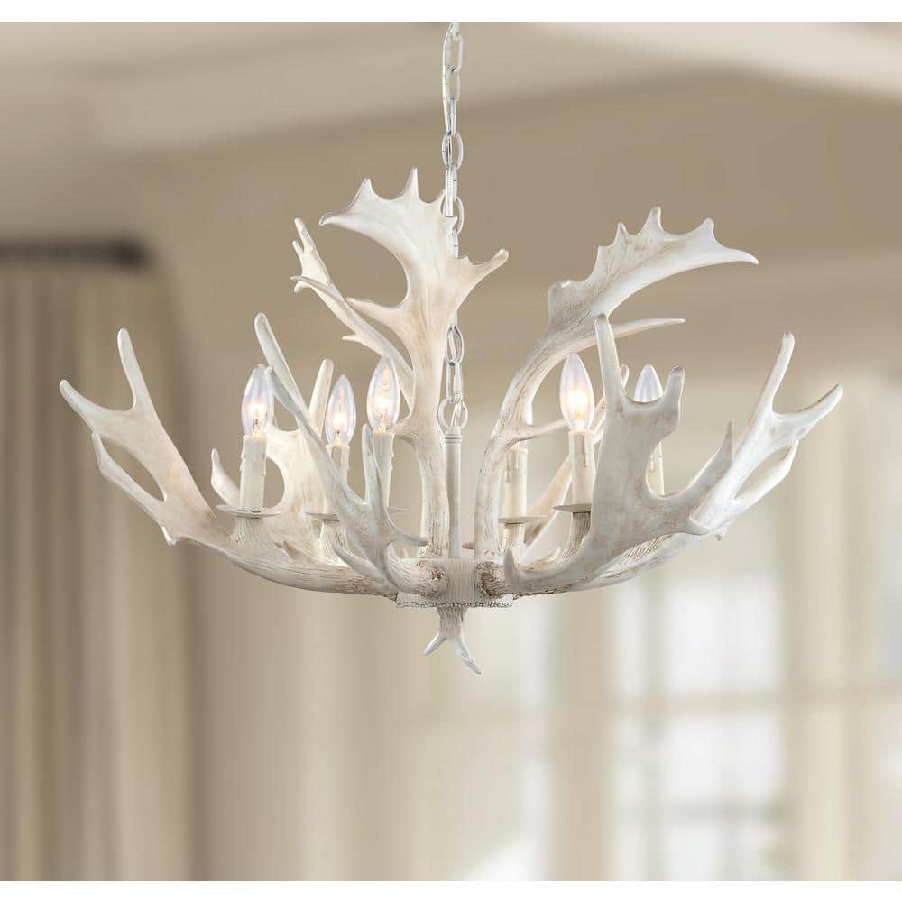 White Faux Antler 30-Inch Resin Chandelier
